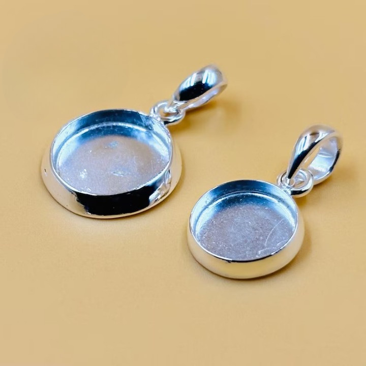 925 Sterling Silver 4mm Round Bezel Blank Pendant Setting DIY Jewelry Making