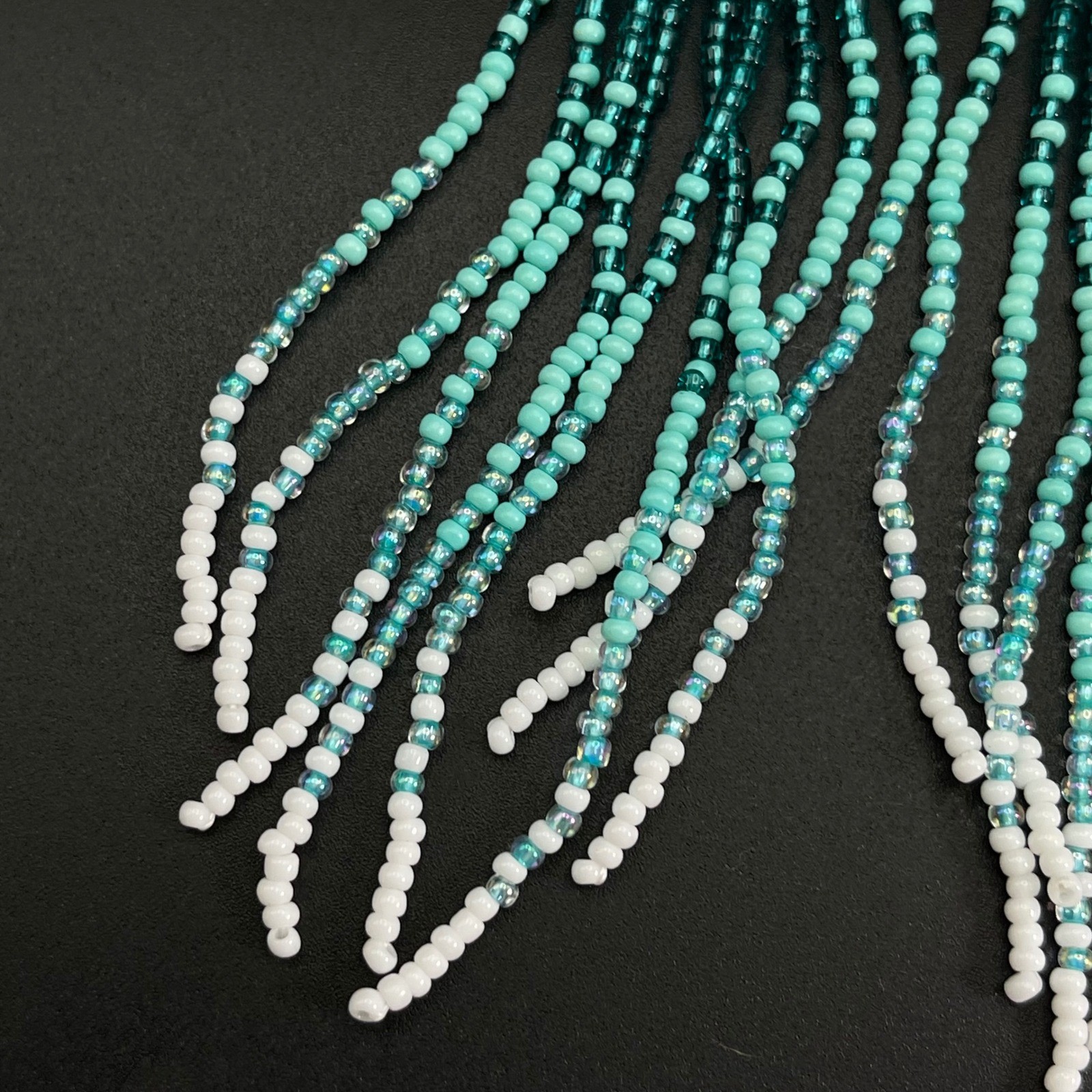 Vintage Beaded Fringe Dangle Earrings Teal Ombre Boho Statement Drop 4″ Western