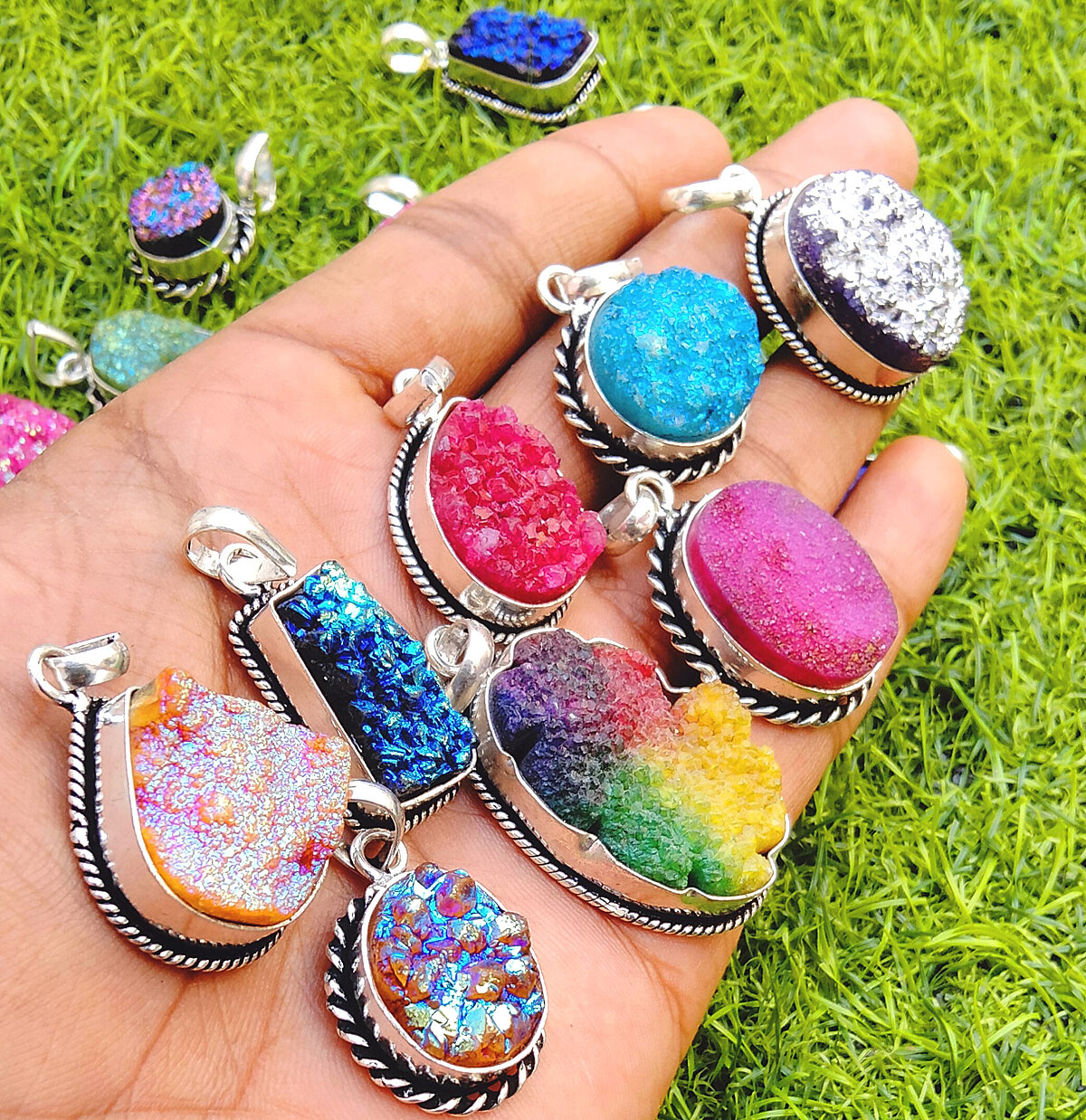 Titanium Druzy Gemstone 925 Sterling Silver Plated Wholesale Lot Gifted Pendants