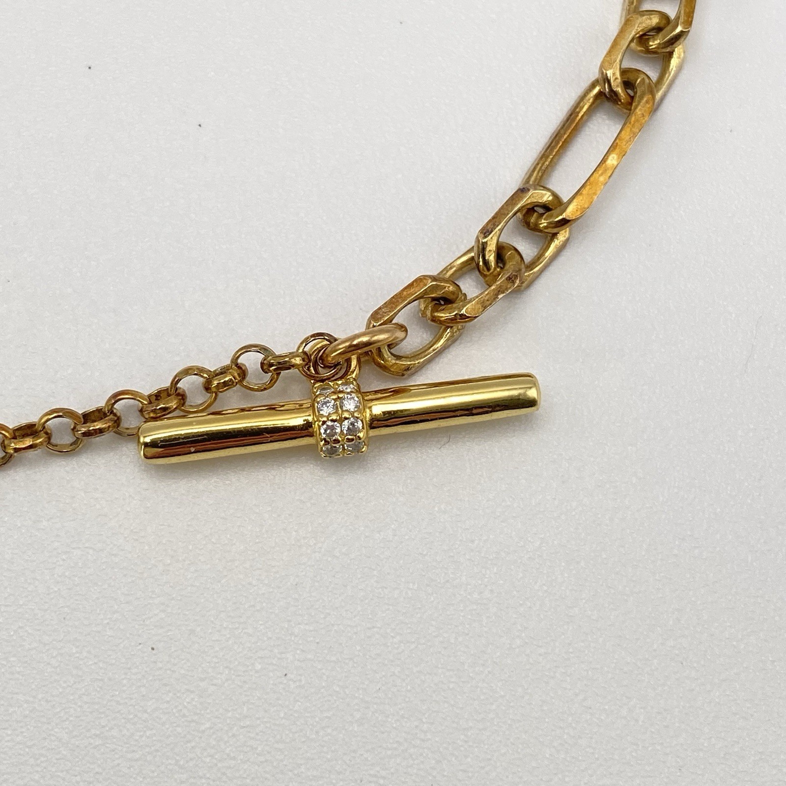 Hillberg & Berk Gemstone Bracelet 925 Gold Paper Clip Lock Charm Cubic Zirconia