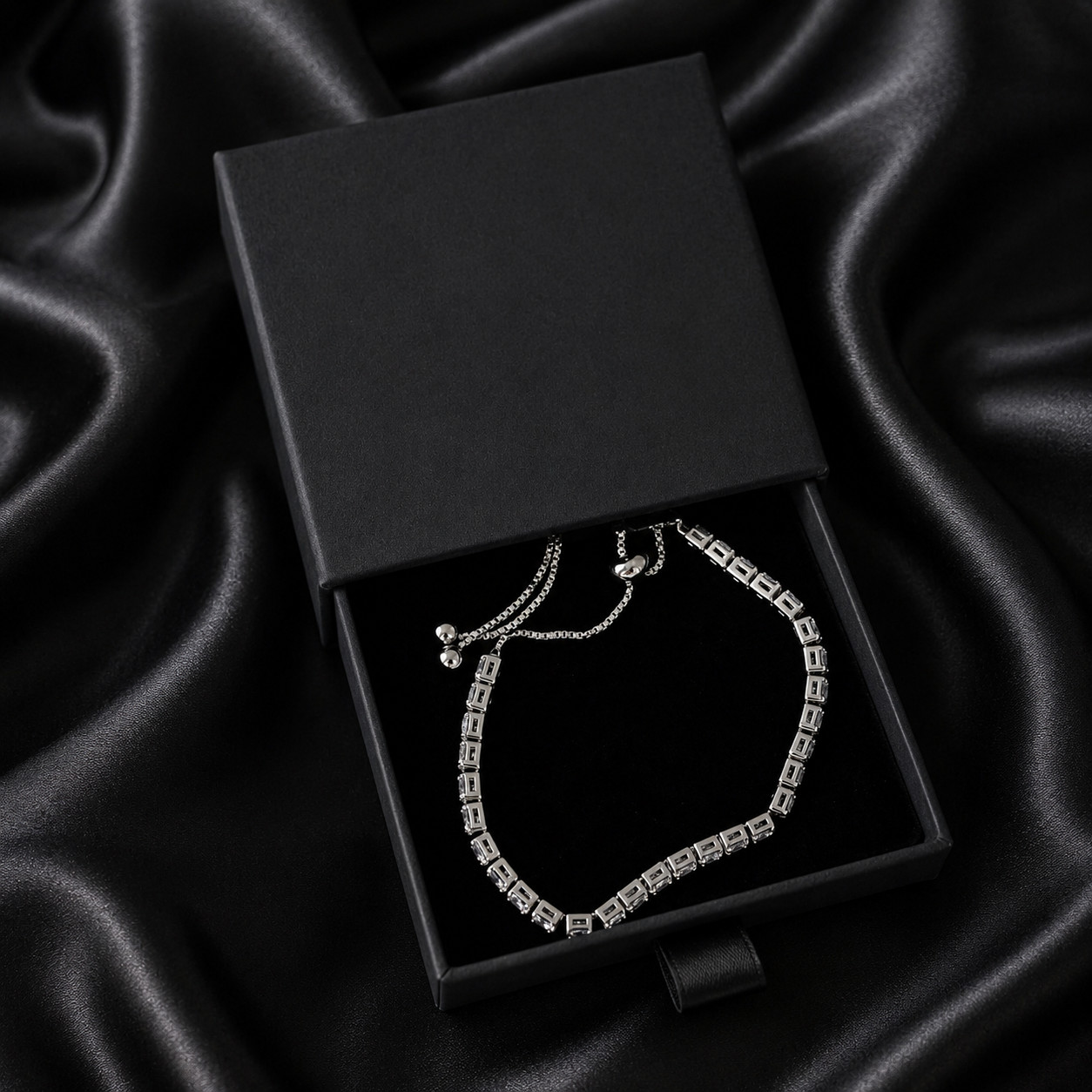 925 Sterling Silver CZ Tennis Bracelet Adjustable 14-24cm + Gift Box