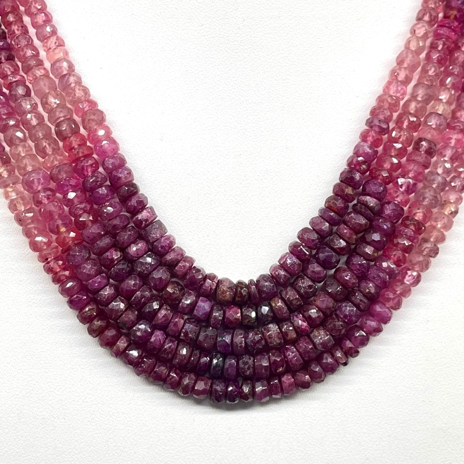 18 Inch Natural Ruby Necklace 3-4mm Shaded Faceted Cut Beads 925 Silver Clasp