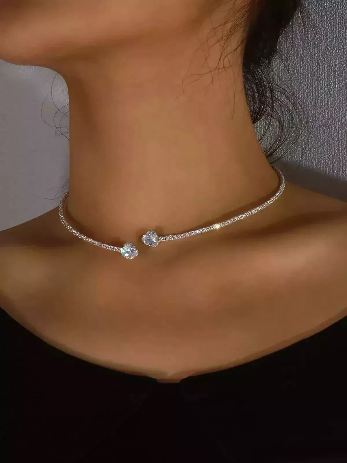 10CT Heart Cut Lab Created Diamond Choker Necklace 14K White Gold Finish Silver