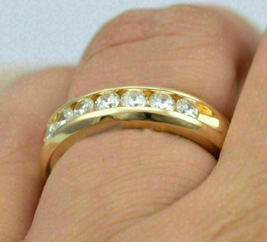 Men’s 2.5 CT Round Real Moissanite Wedding 7 Stone Ring Solid 14k Yellow Gold