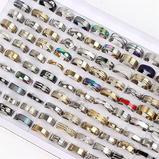 100X Bulk Lot Mixed Stainless Steel Rings Men’s women’s Fashion Ring Wholesale .