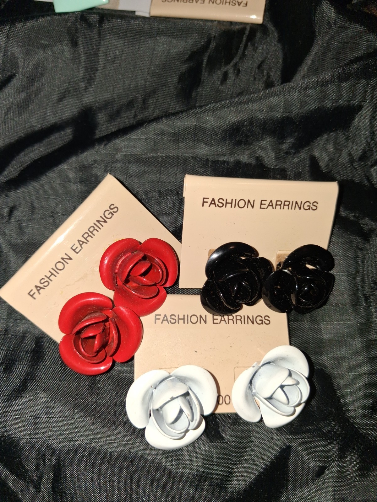 3 Pairs Of Metal Rose Shape Fashion Earrings Prong Back NEW