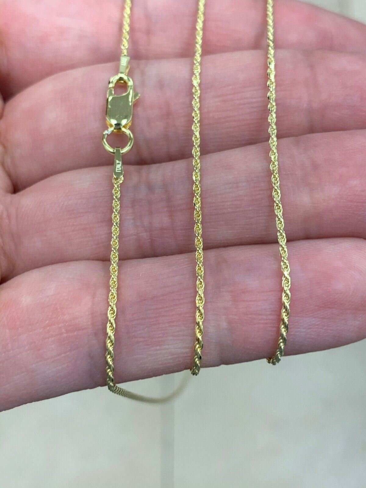 14k Gold Plated Over 925 Sterling Silver Italian Rope Chain Diamond Cut 1.2mm