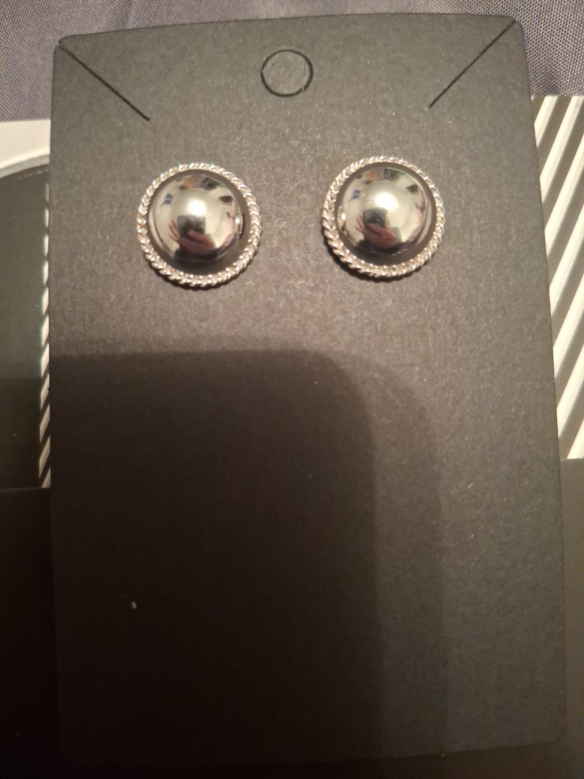 Carla Sterl. Silver Dome Stud Rope Bezel Minimalist Modernist Pierced Earrings