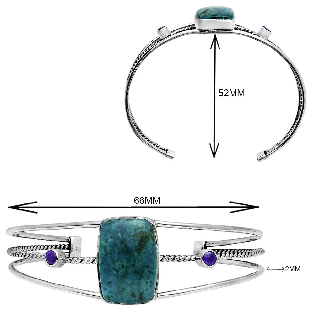 Premium Shattuckite & Amethyst 925 Silver Cuff Bangle Bracelet Jewelry B-1011