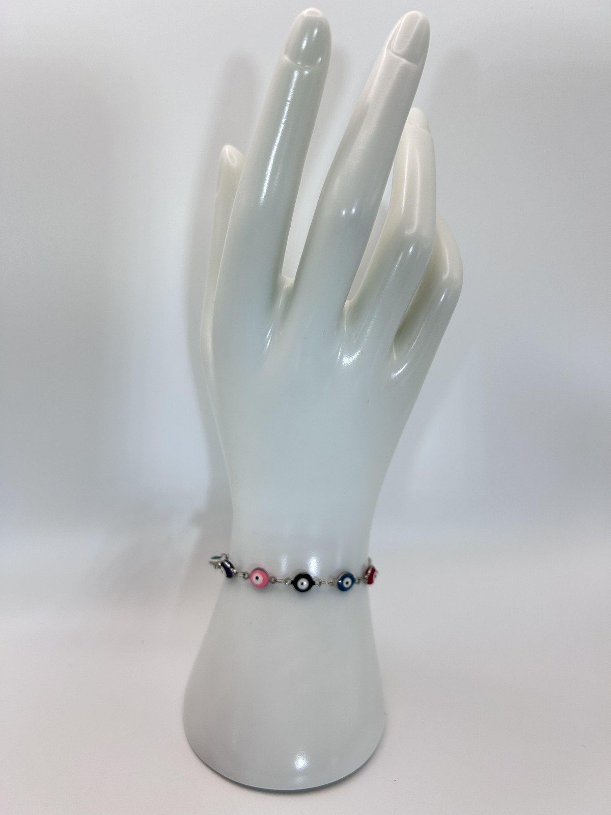 Bracelet Multicolor Glass Evil Eye Beaded Chain Bolo Adjustable 7″ Boho Womens