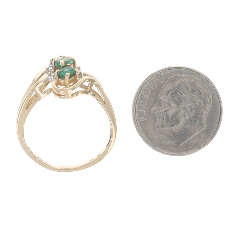 Yellow Gold Emerald Diamond Bypass Ring – 10k Oval .44ctw