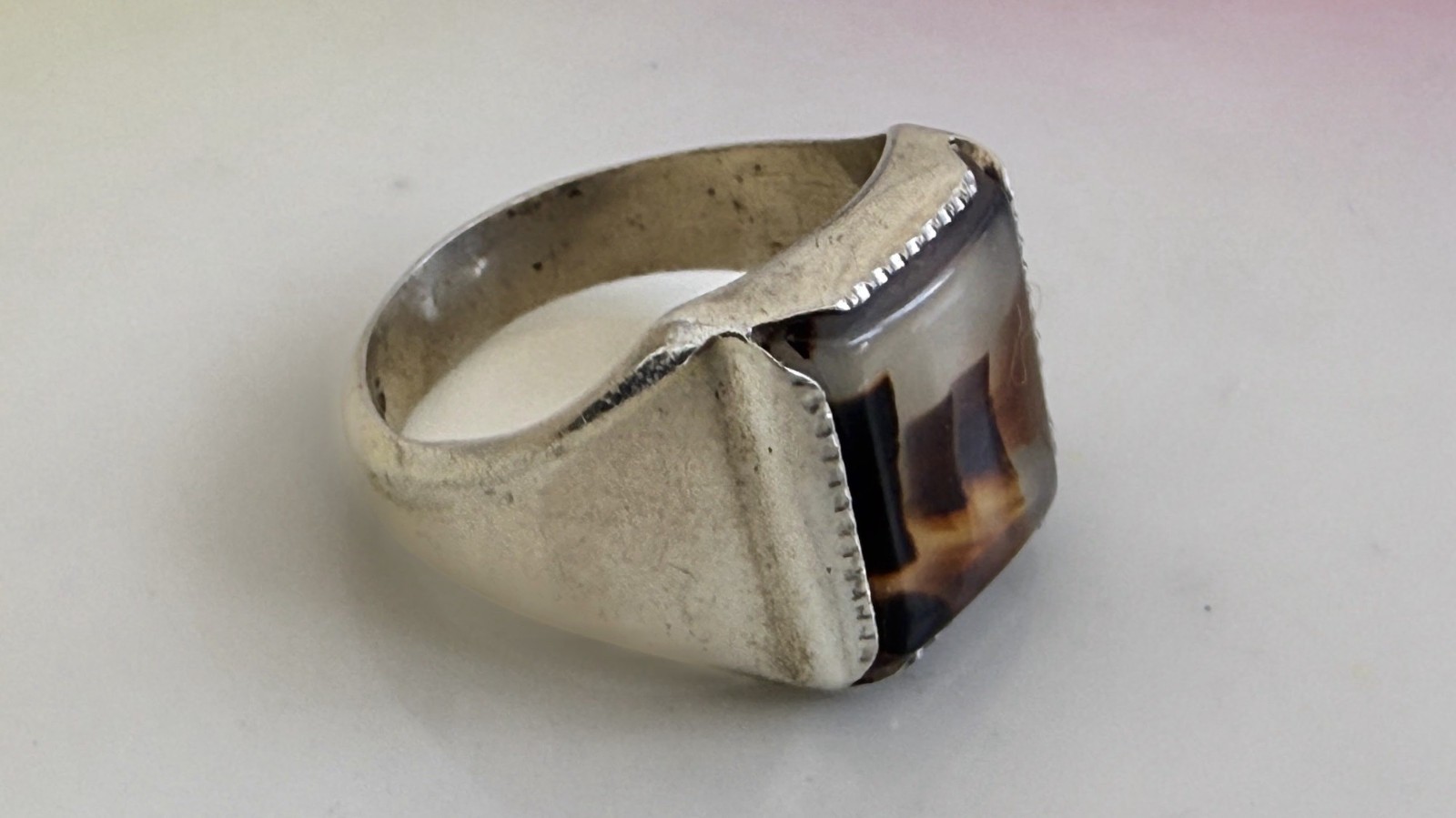 Vintage 50s Wheeler Mfg Sterling Dendritic Picture Agate Ring Size 6 3/4
