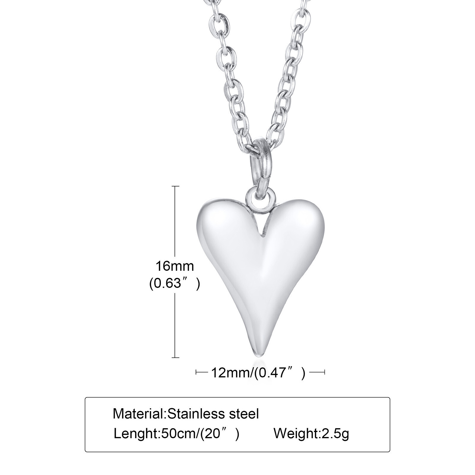 50CM Stainless Steel Heart Pendant Gold /Steel Color Love Women Necklace Jewelry