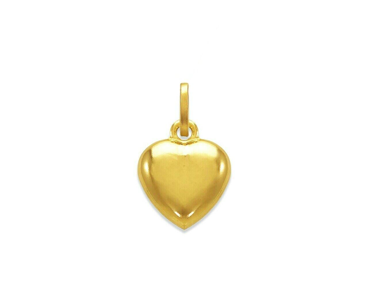 14K Yellow Real Gold Puffy Heart Pendant Love Necklace Charm Women