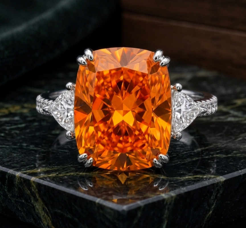 8.00 Ct Certified Cushion Cut Orange Natural Diamond Ring VVS1 White Gold Finish