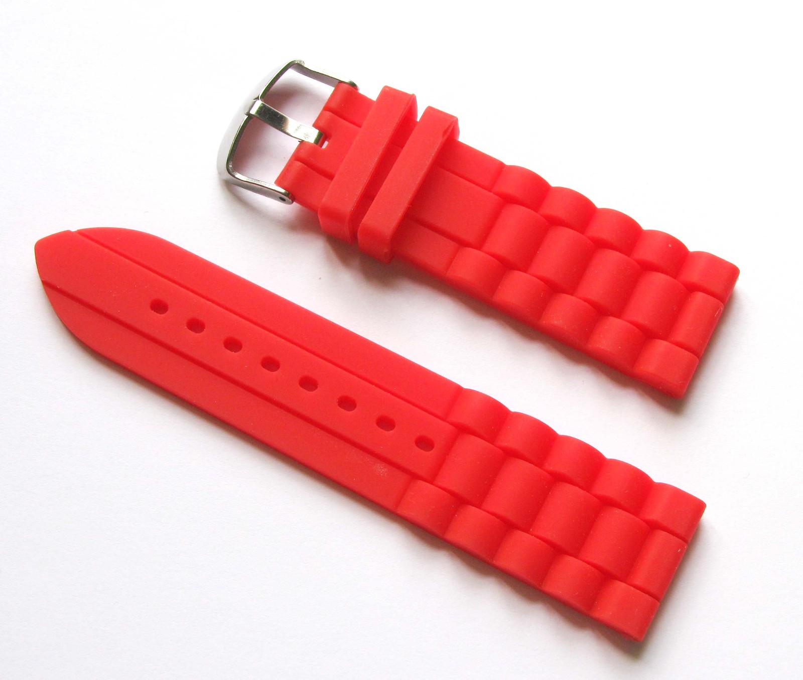New 24mm Silicone Watch Band – Watch Strap – Red with Stainless Steel Buckle