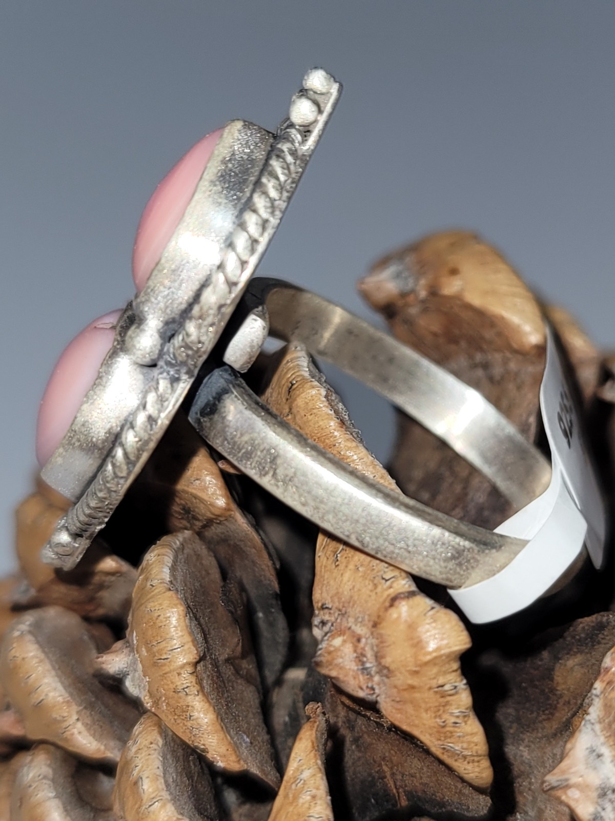Pink conch double heart adjustable ring – SS 925 – handmade