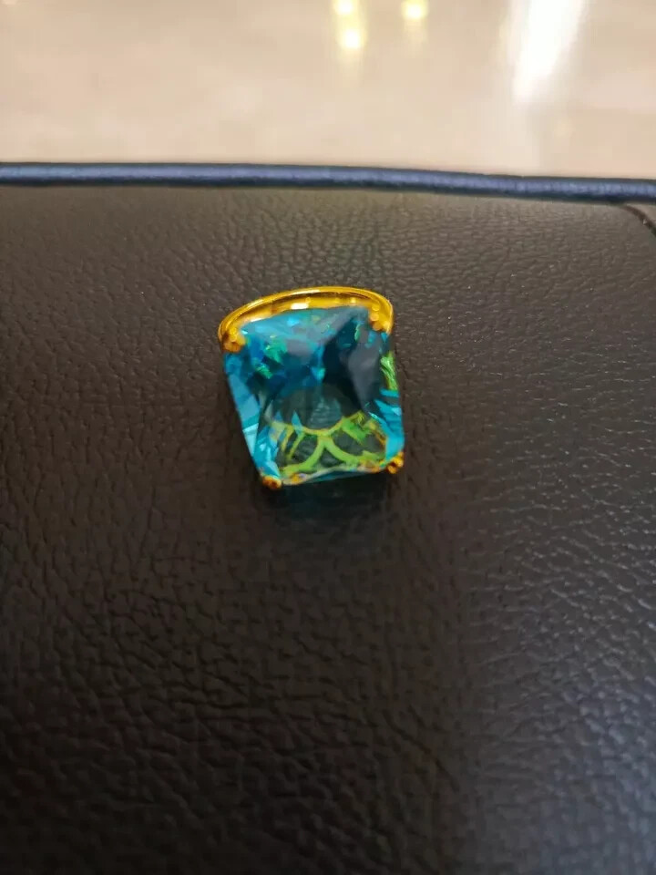 Big Rectangle Shape Rhinestone Rings For Women Aquamarin Princess Crystal Ring .