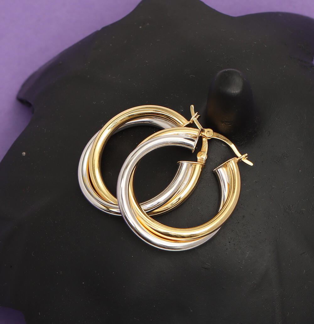 LeCalla Sterling Silver Jewelry Two-Tone Intertwining Round Shape Women Earrings