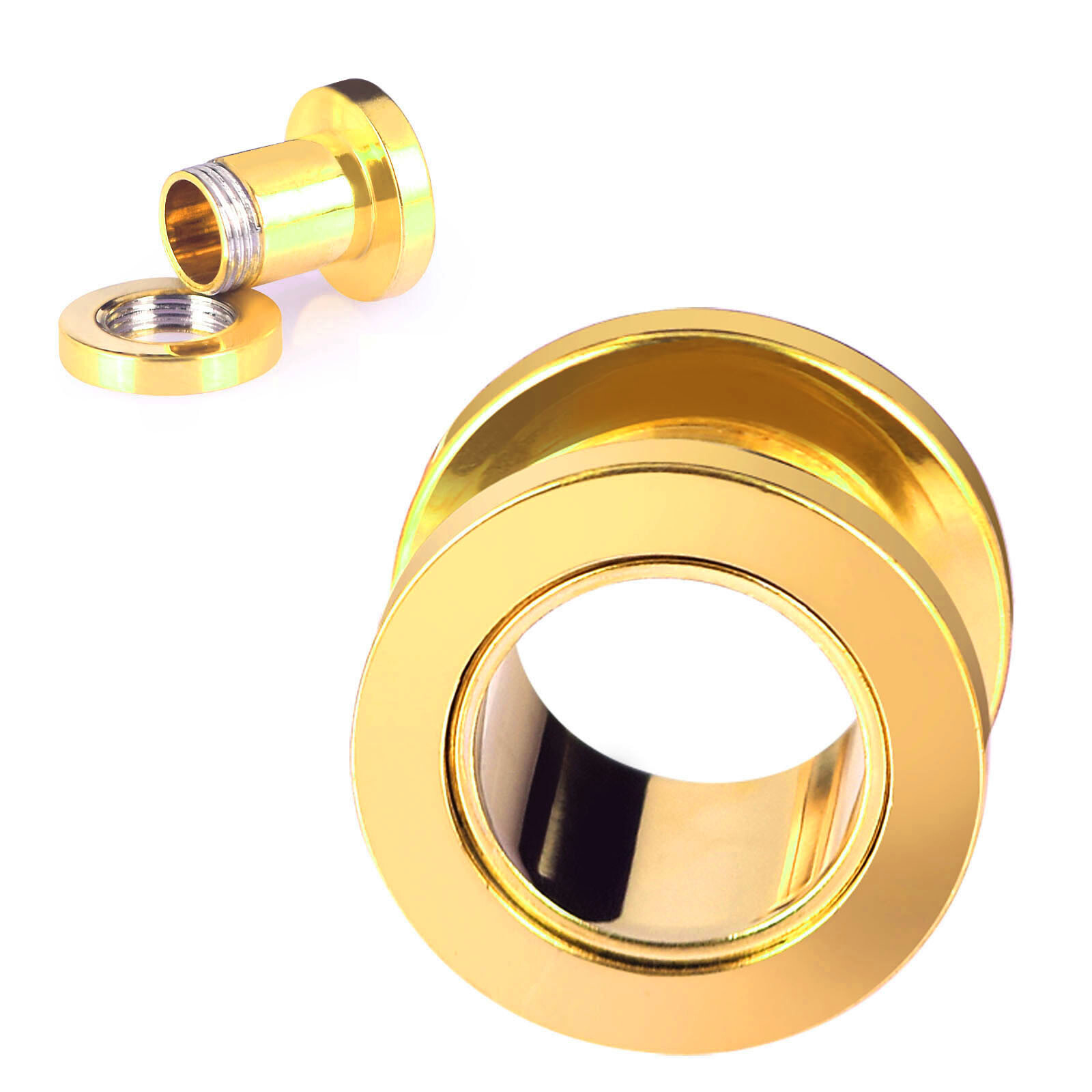 Gold Stainless Steel Ear Gauges Flesh Tunnel Ear Expander Plug Stretcher – TWO