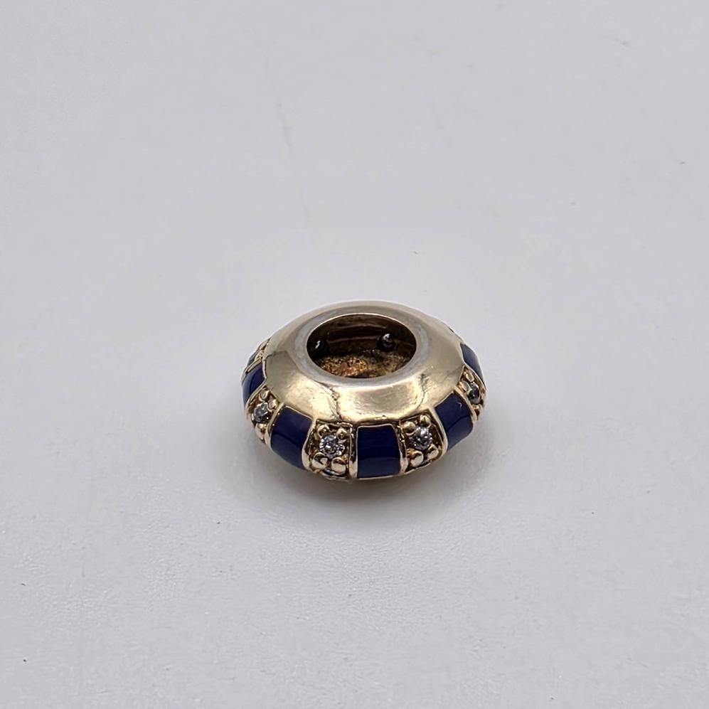 Pandora S925 ALE SHINE Exotic Stones & Blue Stripes Gold Plated Charm 768029CZ
