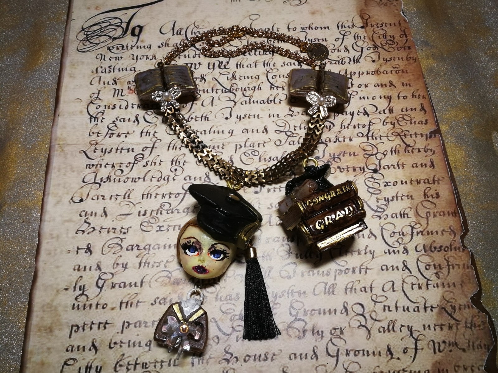 Statement Luxury Necklace Jewelry Pendant Sculpture Books Thesis Lawyer Gift Bib