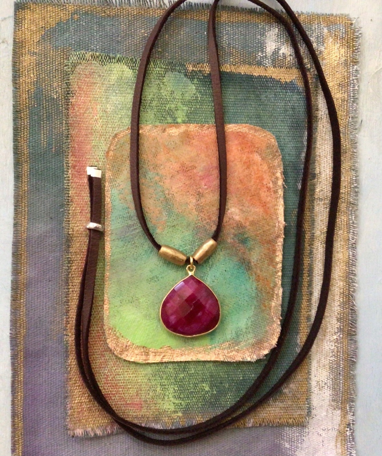 $300 Ruby Sundance Charm Necklace leather suede cord handmade artisan jewelry