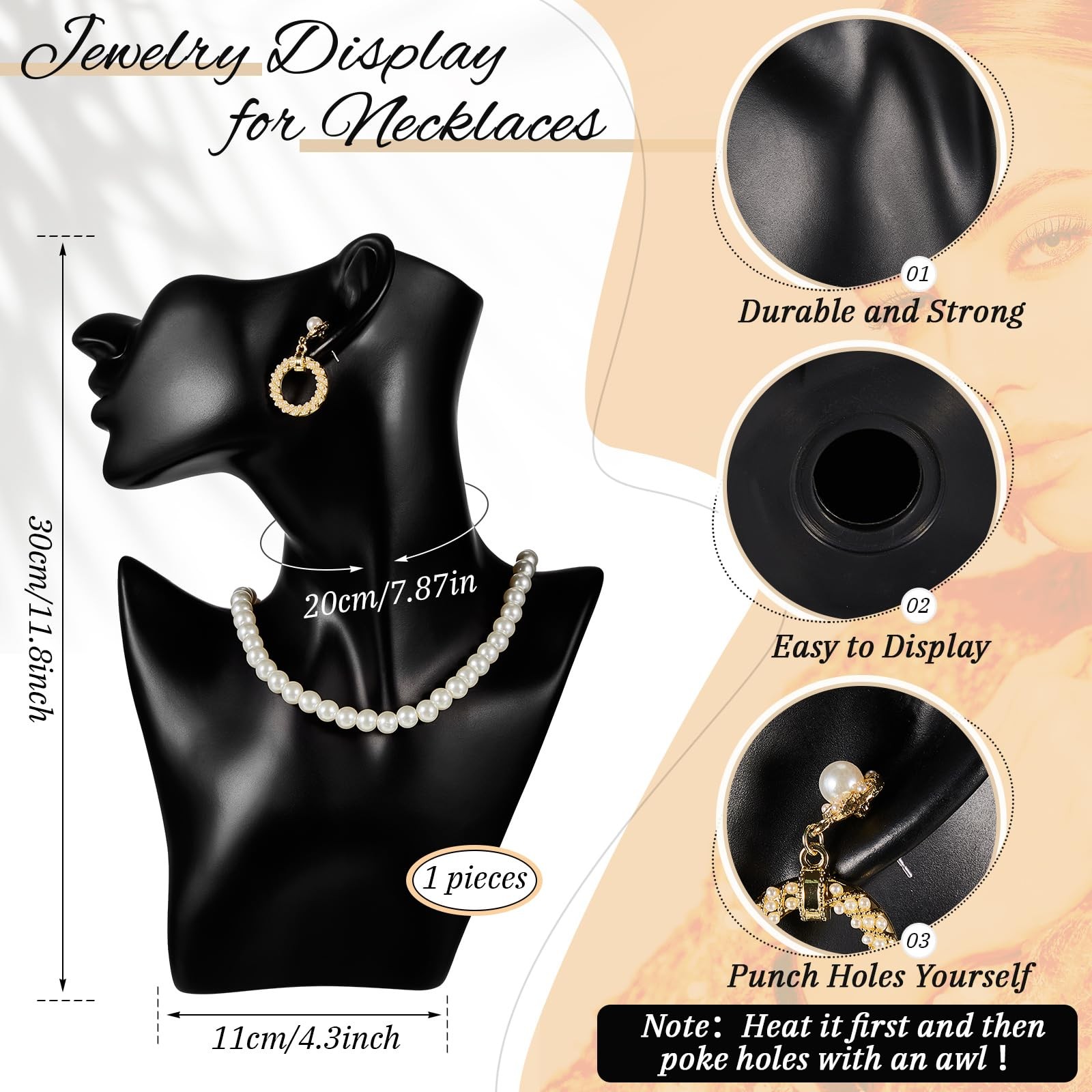 Kigley 3 Pcs Jewelry Mannequin Display Set Including Boutique Bust Holder Man…
