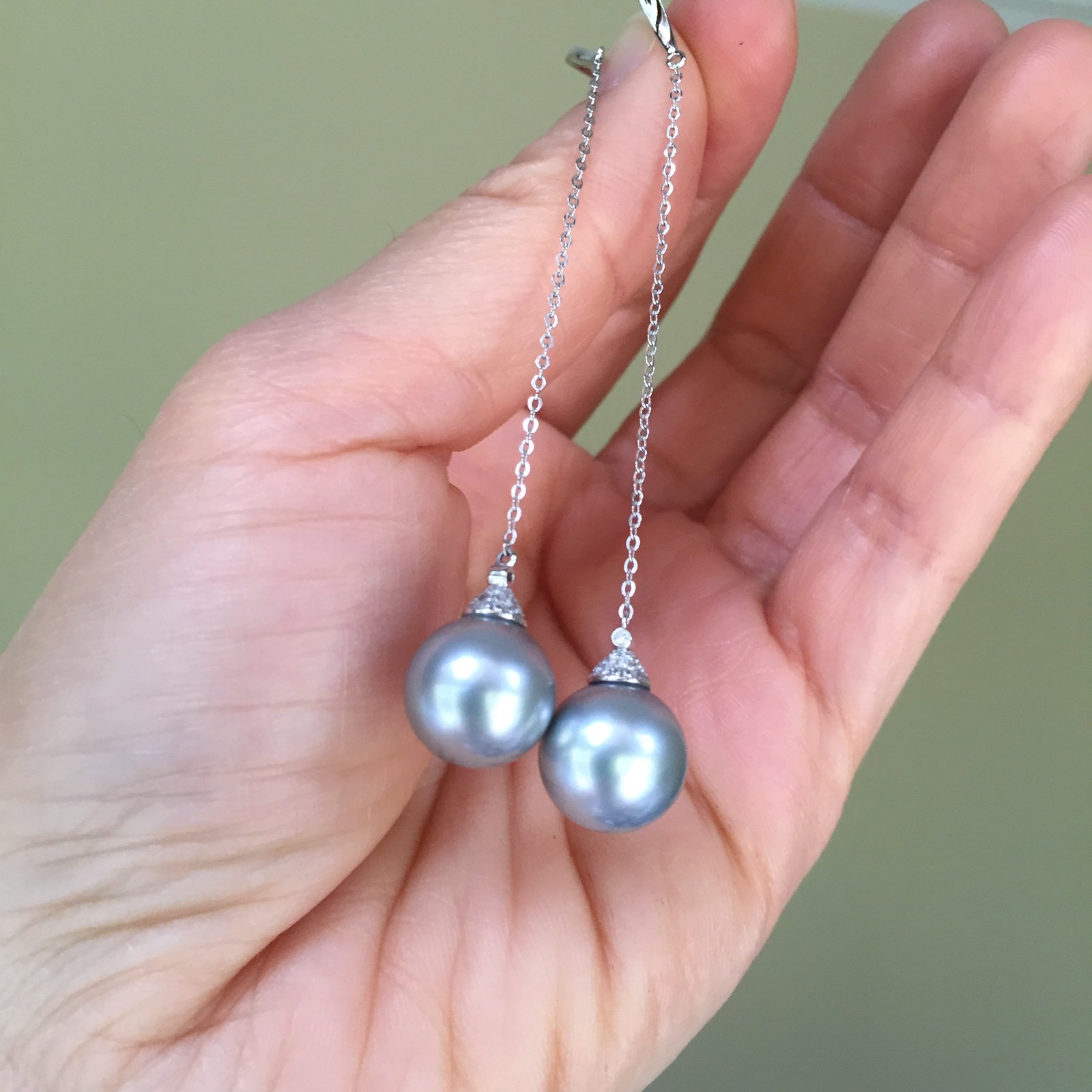 11.7mm AAAA Tahitian Seawater Silver Gray pearl 0.238cts Diamond 18Kearring 84mm