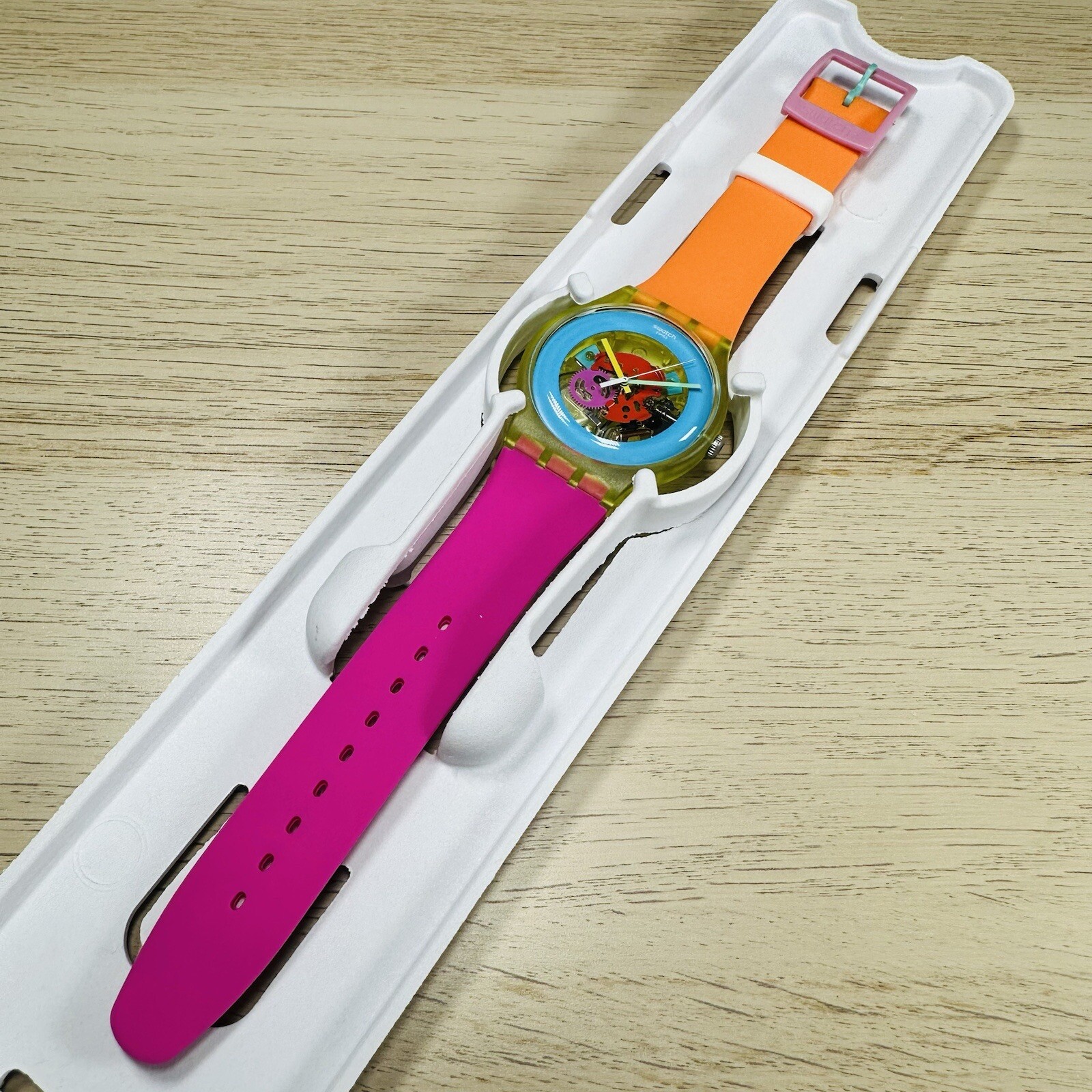 NEW✅ Swatch Color Palette SUOJ101 Skeleton 41mm Orange Pink Silicone Watch