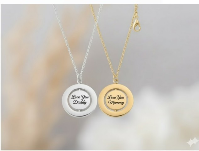 Custom Engraved Spinning Circle Rotatable Pendant –Personalized Gift Him Her