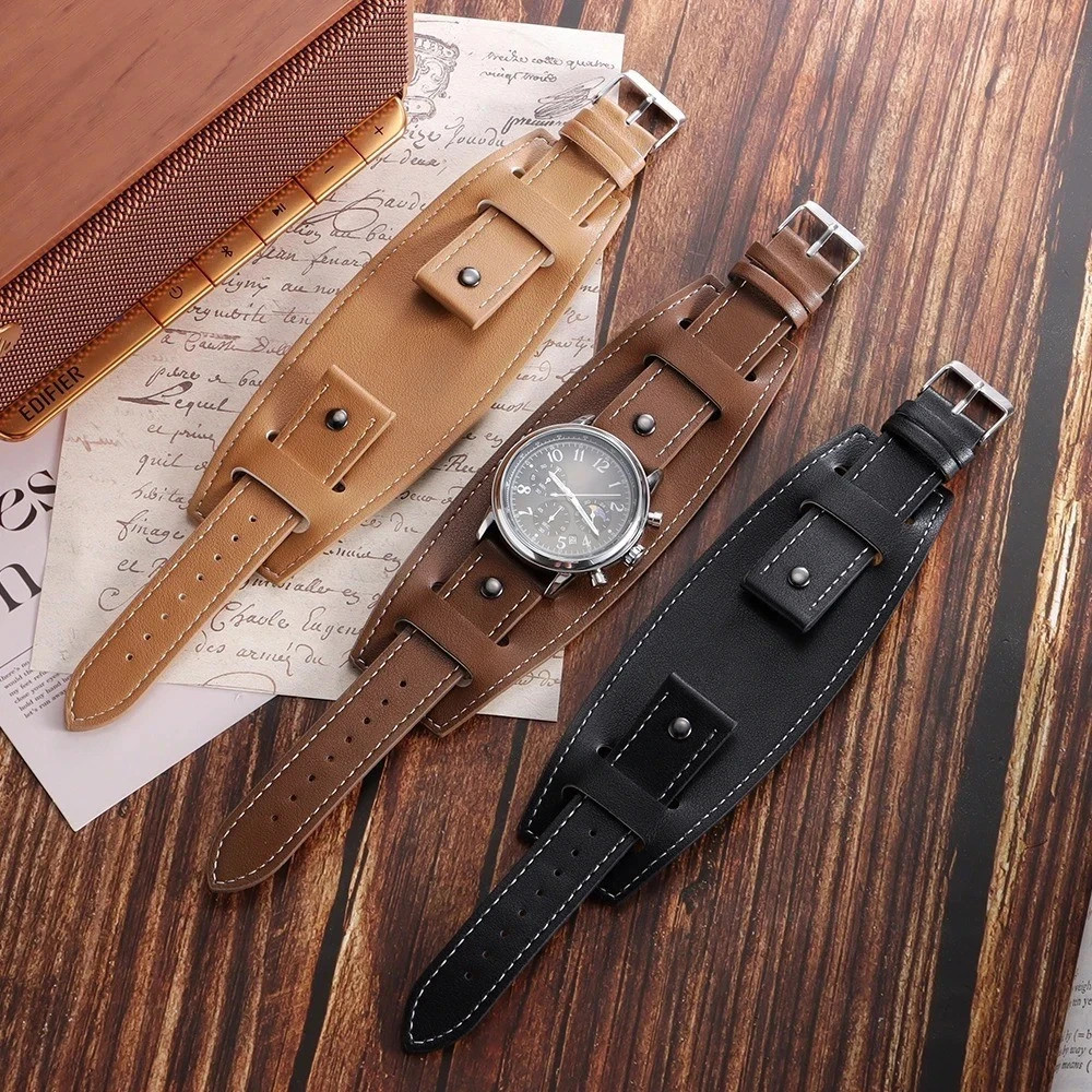 20 22 24mm Bund Strap Men’s Watch Band Vintage Cowhide Cuff Watchband