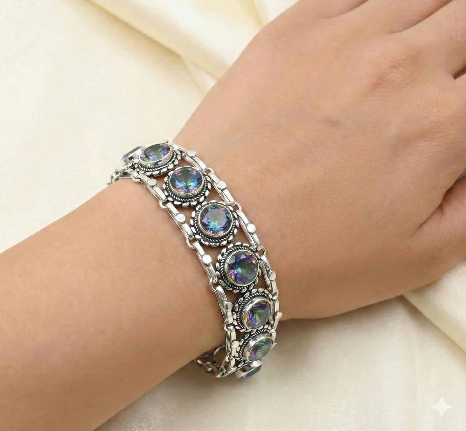 Mystic Topaz Gemstone Handmade 925 Sterling Silver Jewelry Chain Bracelet