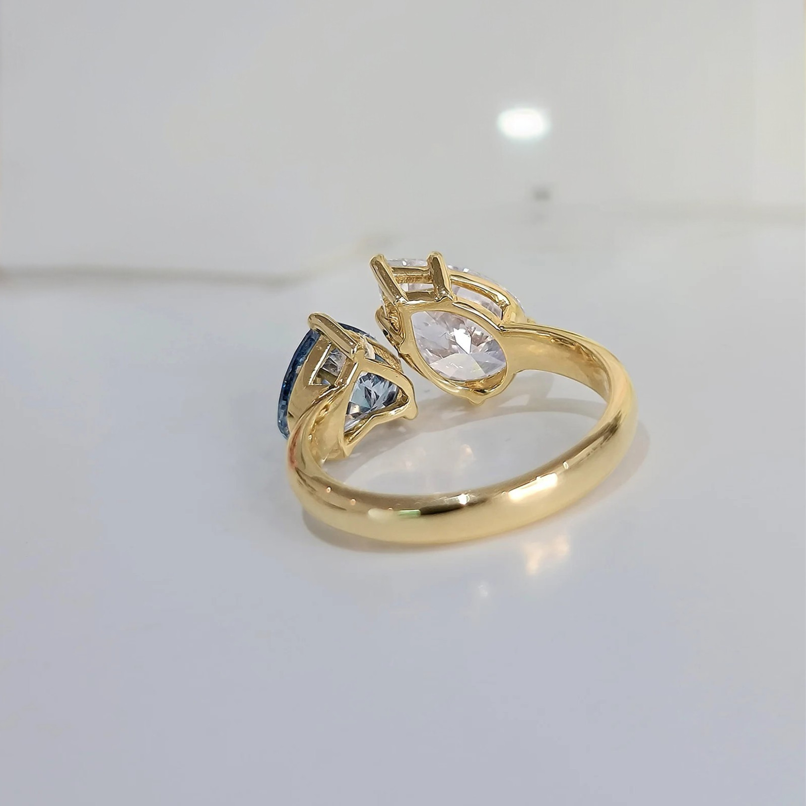 3.00 Ct Heart&Pear Cut 18K Yellow Gold Lab Grown Fancy Intense Blue Diamond Ring