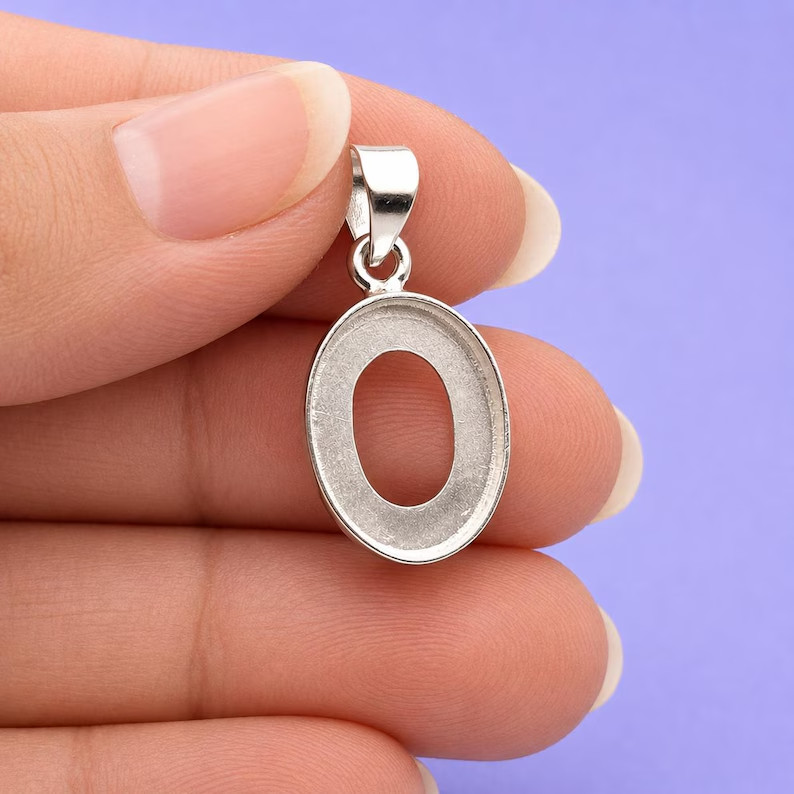 925 Sterling Silver 10x12mm Oval Bezel Pendant Handmade Setting DIY Jewelry