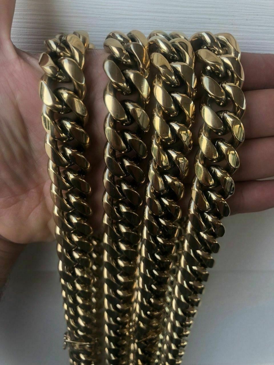 HARLEMBLING 18mm Mens Miami Cuban Link KILO Chain 14k Gold Plated HEAVY 18″-30″