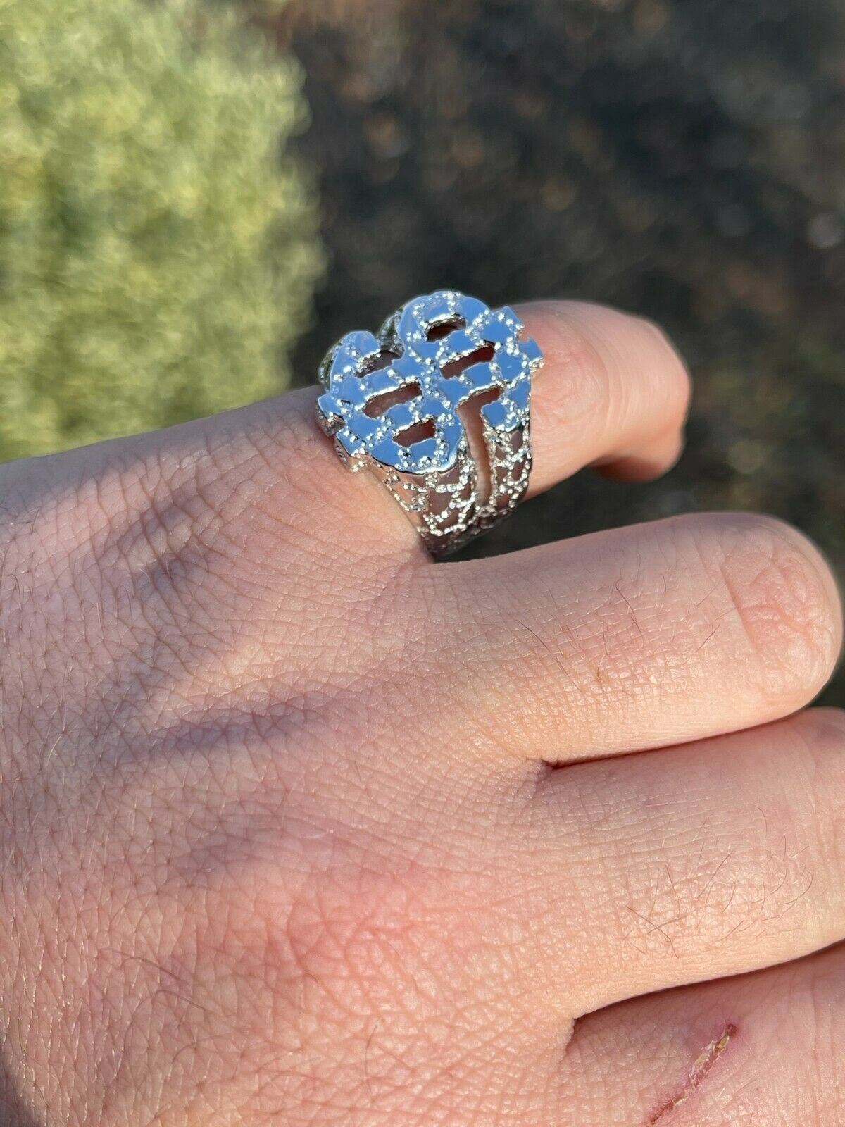 Real Solid 925 Sterling Silver Mens Hip Hop Nugget Dollar Sign $ Pimped Out Ring