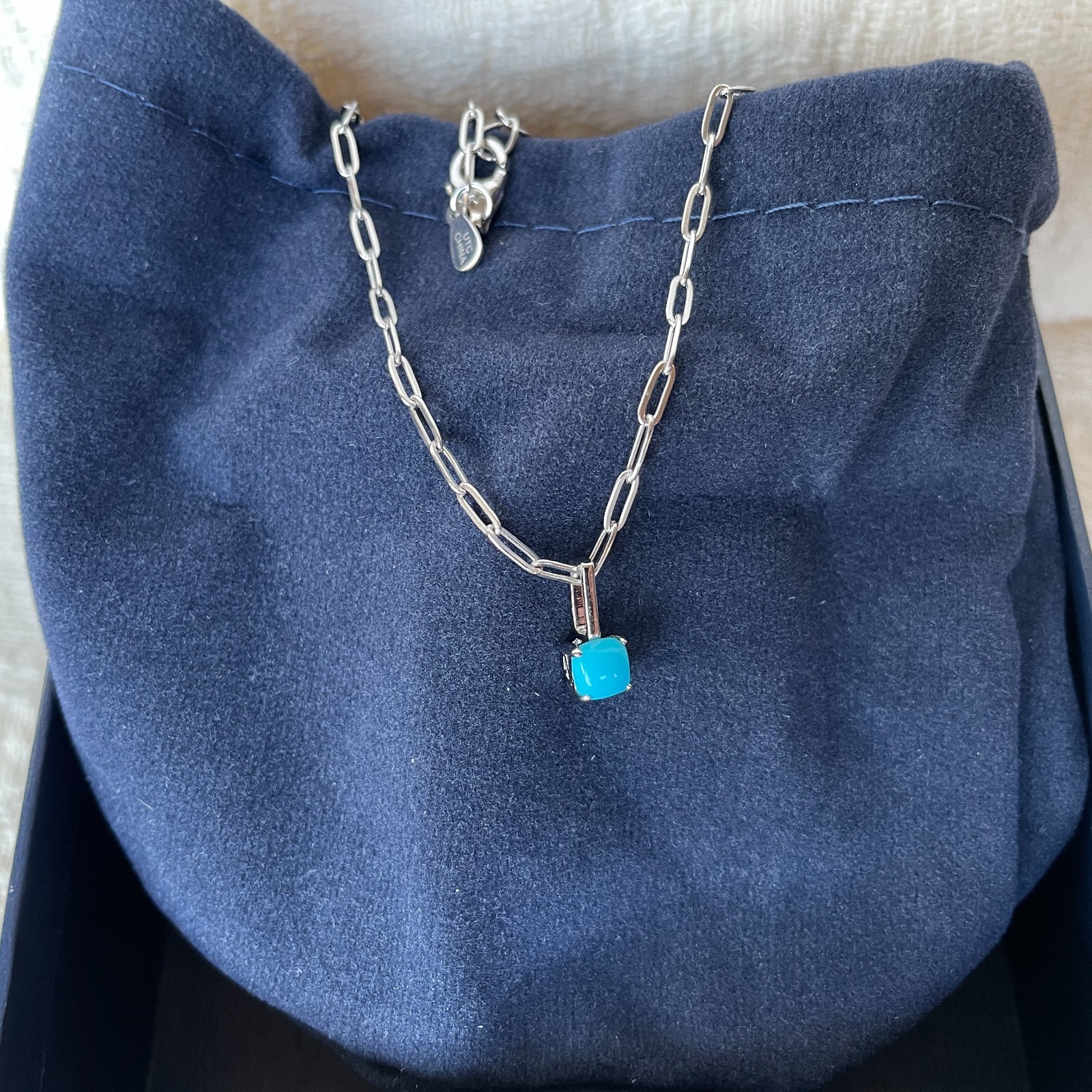 Turquoise Pendant 925 Sterling Silver Paperclip Necklace, 18 to 20 inches – NEW!