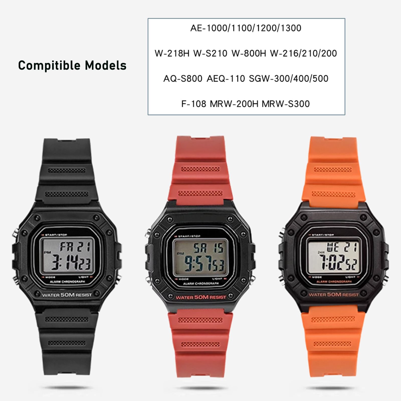 Resin Replacement Band for Casio W218H AE1200WH W800H Waterproof Strap from USA