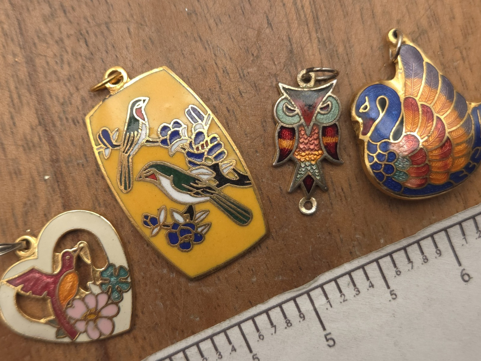 Vintage Enamel Cloisonne Birds Owl Floral Craft Pendants Jewelry Making Lot 2
