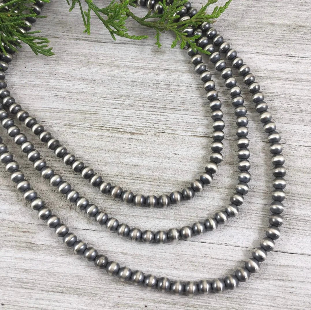 6mm Sterling Silver Bead, Necklace, Oxidized Sterling Silver, Classic Western J