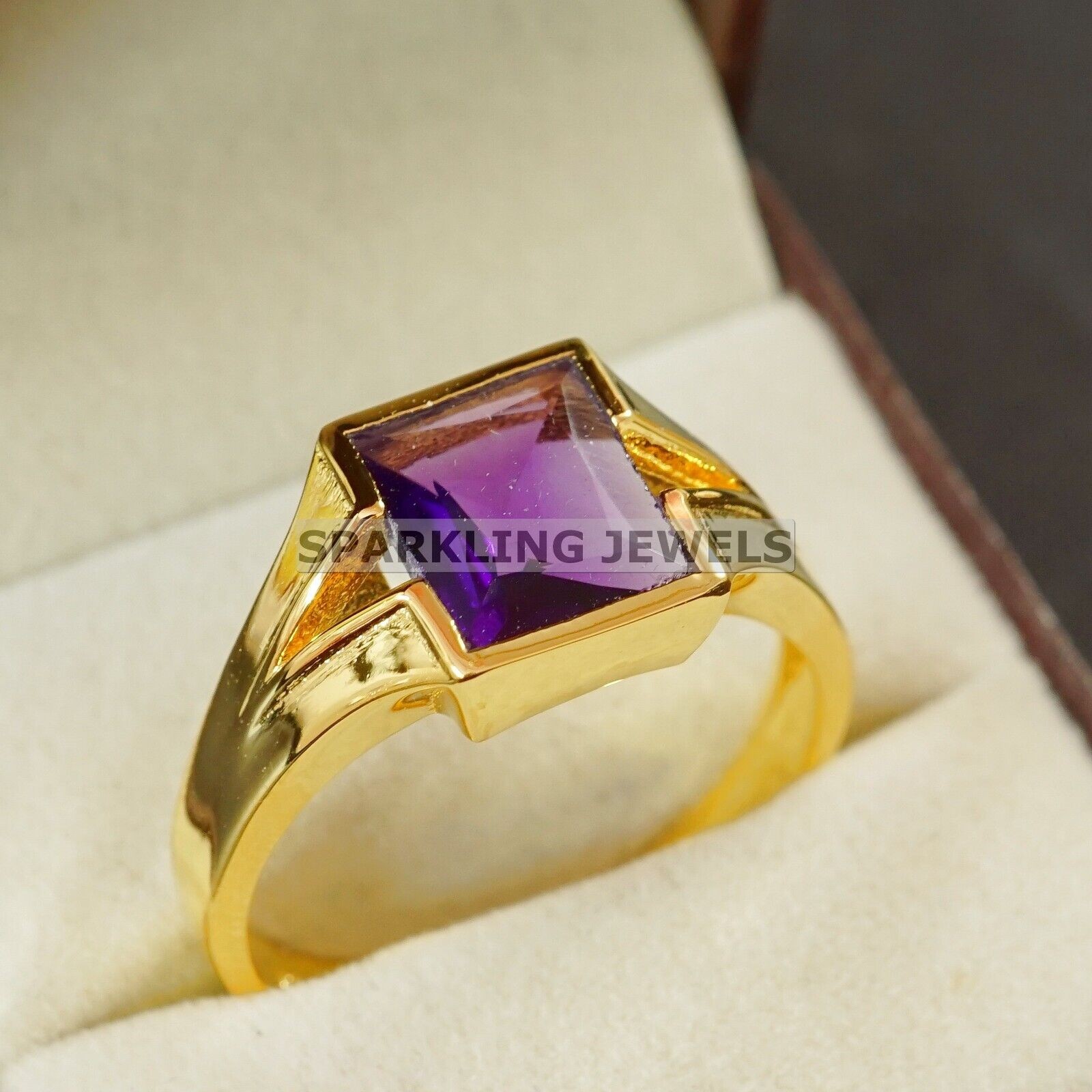 Calibrated Amethyst Baguette Cut With 14k Solid Gold Ring For Men #B484