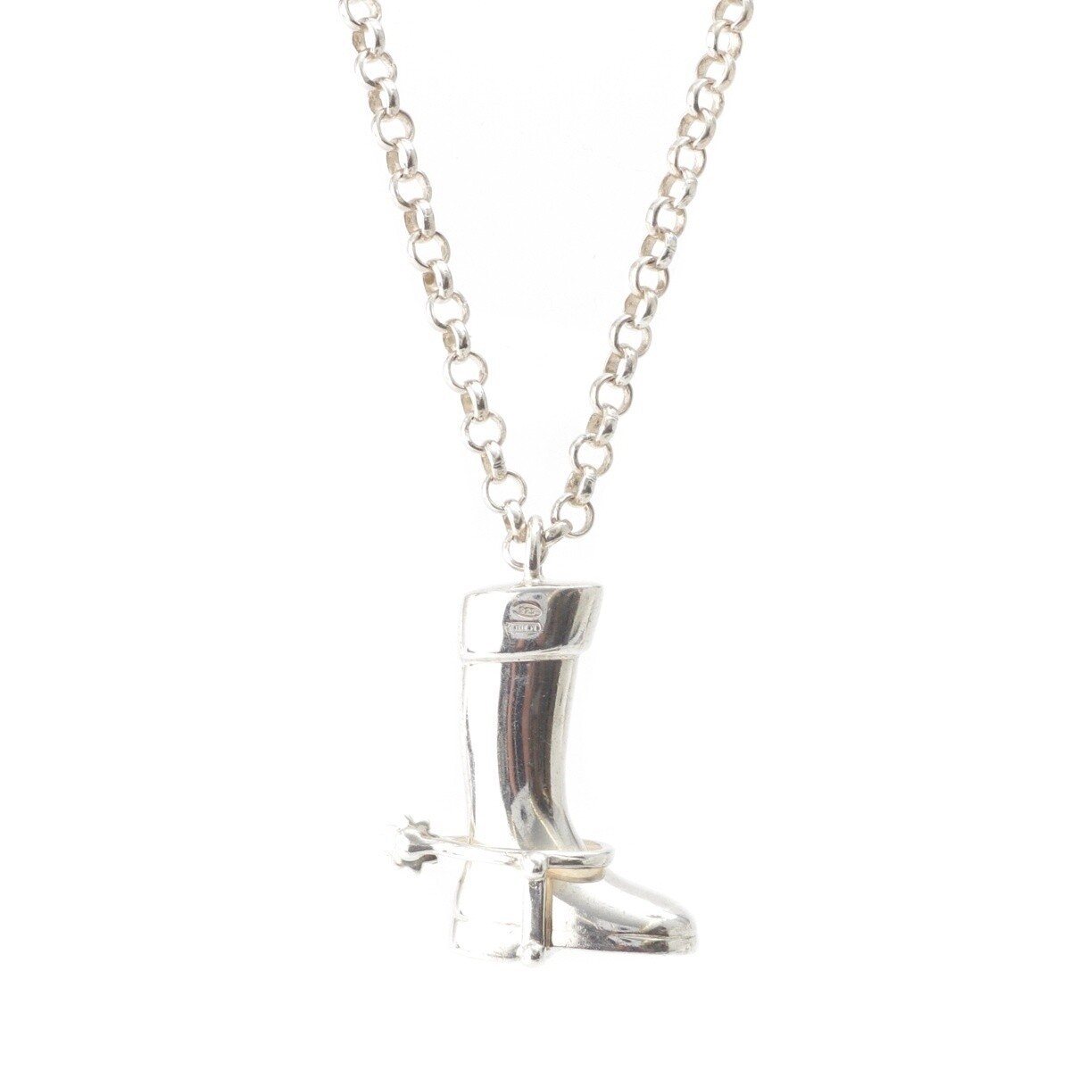 Gucci Sterling Silver Boot Charm Link Necklace GG Monogram 50.5 cm Authentic