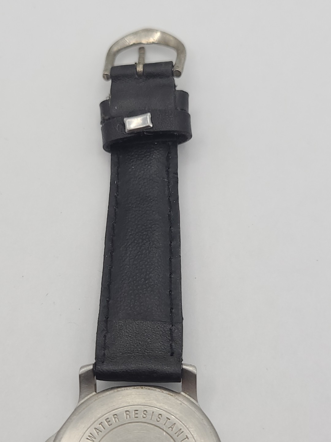 Esprit Watch Women Silver Tone Date Black Dial Leather Band New Battery Working