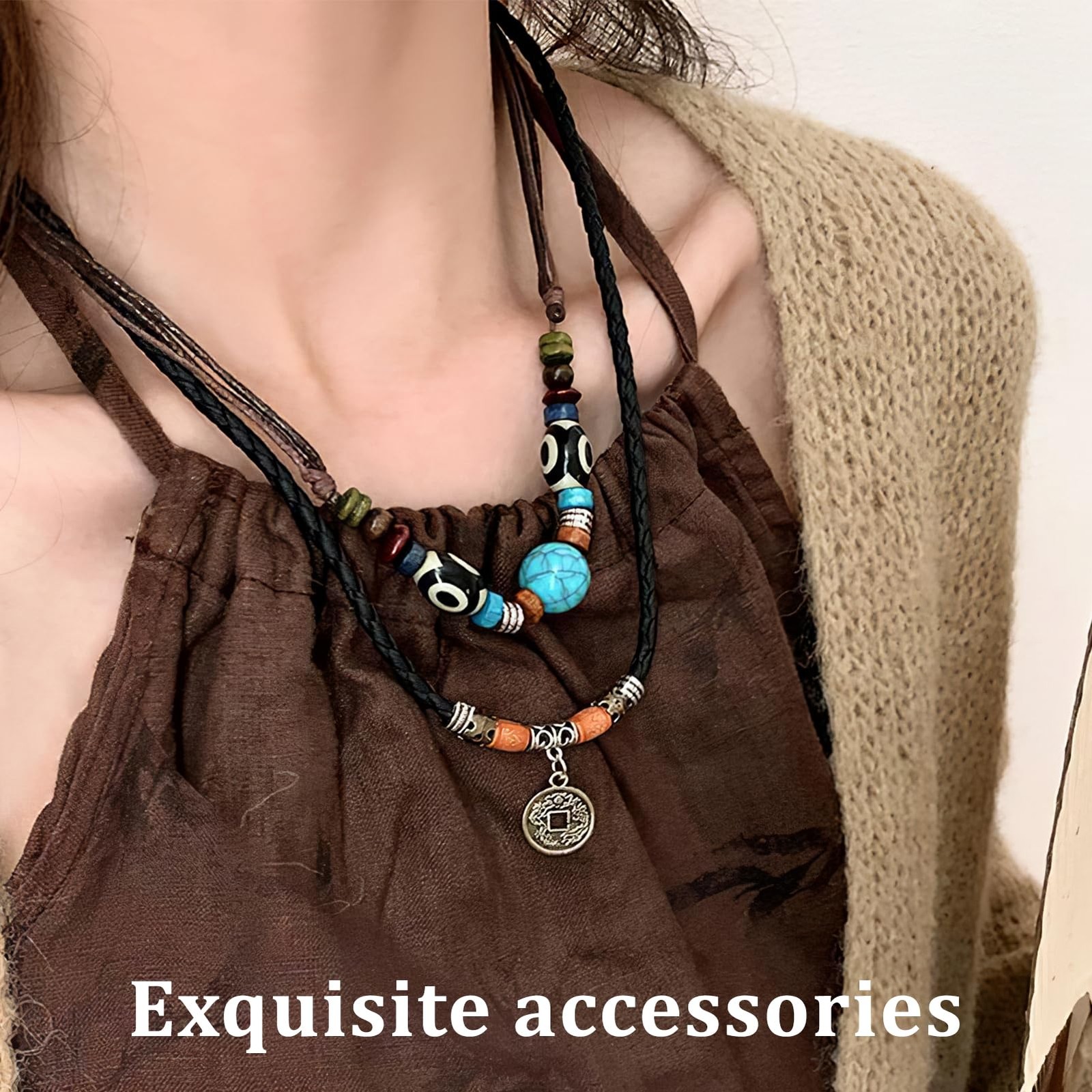 Boho Necklaces for Women,Western Layered Wood Beads Choker Necklaces,Vintage …
