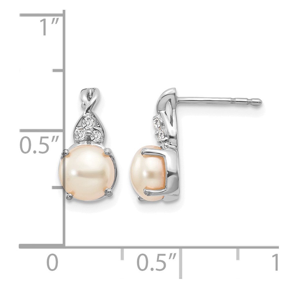 14k White Gold 6mm June/Freshwater Cultured Pearl and Diamond Stud Earrings