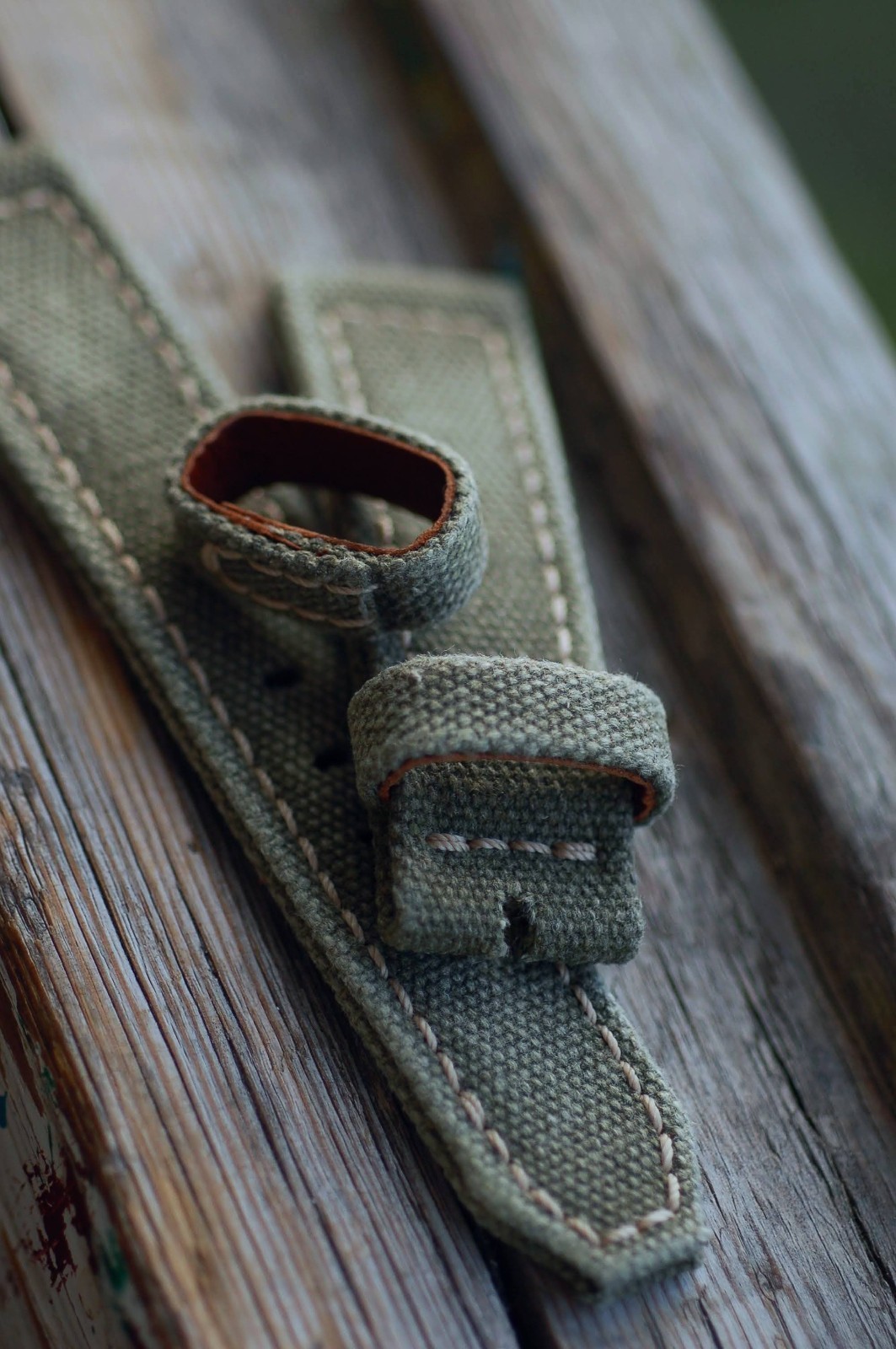 Ready-made 24×22 mm «overlock» Brown Rolled Canvas handmade watch strap Panerai