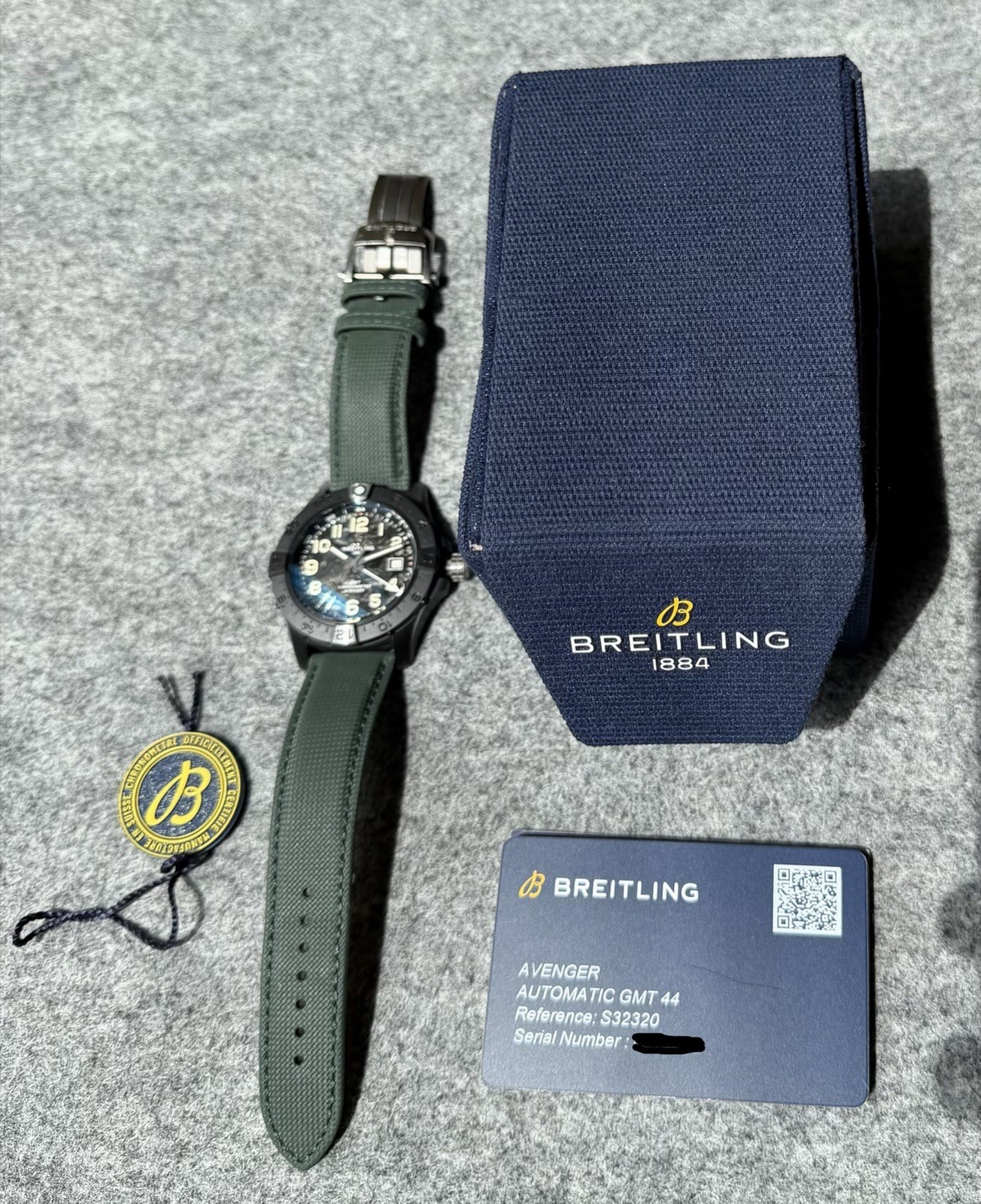 Breitling Avenger Automatic GMT 44mm Black Dial Green Leather Strap 300m
