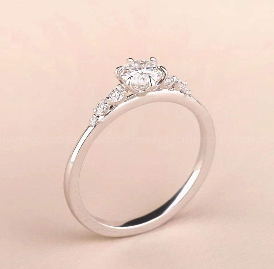 Diamond Ring Lab Grown Round Cut IGI Certified 14k White Gold 1.2 Ct VVS E F