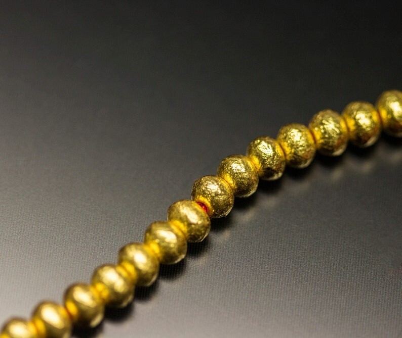 5pc 18k Solid Gold Handmade Textured Rondelle Hollow Beads Spacer Finding